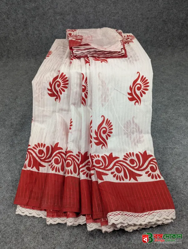 Half Silk Screen Print Sharee - Puja Edition - বাংলাদেশে সেরা দাম ও আকর্ষণীয় কালেকশন - গ্যালারি