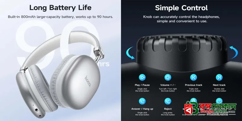 HOCO W35 Max Wireless Bluetooth Headphone – Over-Ear ANC Headset with 90-Hour Battery, 40mm Drivers, TF Card, AUX & Lightweight Ergonomic Design - বাংলাদেশে সেরা দাম ও স্পেসিফিকেশন - গ্যালারি