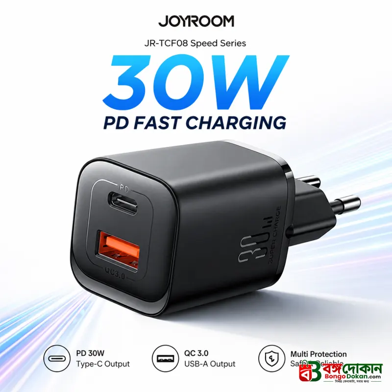 Joyroom JR-TCF08 Speed Series 30W Dual-Port Fast Charger – PD 30W & Samsung PPS 25W Wall Adapter with Multi-Protocol Support & Fireproof PC Shell - বাংলাদেশে সেরা দাম ও স্পেসিফিকেশন - বাংলাদেশে সেরা অফার ও দাম