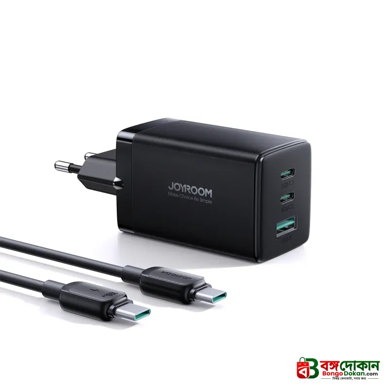 Joyroom JR-TCG01 GaN Ultra 65W Fast Charger – 2C1A Tri-Port Wall Adapter with PD3.1/PPS Support, Fireproof PC Shell & Free 100W Type-C Cable - বাংলাদেশে সেরা দাম ও স্পেসিফিকেশন - গ্যালারি