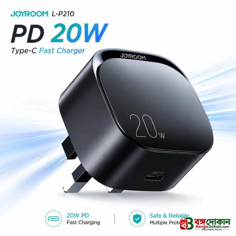 Joyroom L-P210 PD 20W Type-C Fast Charger – 3-Pin Plug Wall Adapter with Global Compatibility, Fireproof PC Build & Portable Design - বাংলাদেশে সেরা দাম ও স্পেসিফিকেশন - বাংলাদেশে সেরা অফার ও দাম