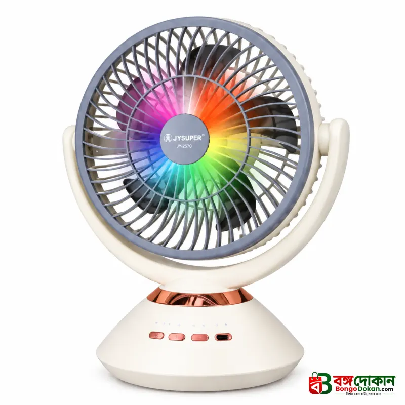 JYSUPER JY-2570 Rechargeable Stand/Table Fan with LED Light – 4 Speed Levels, 100° Auto Oscillation, 115° Tilt, Timer & Solar Panel Charging Support - বাংলাদেশে সেরা দাম ও স্পেসিফিকেশন - গ্যালারি