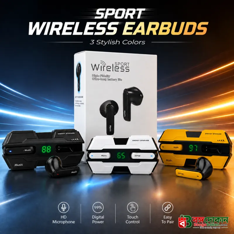 K8 Sport True Wireless Earbuds – In-Ear Bluetooth Earphones with Deep Bass, Touch Control, LED Digital Display & Secure Fit for Gym & Sports - বাংলাদেশে সেরা দাম ও স্পেসিফিকেশন - বাংলাদেশে সেরা অফার ও দাম
