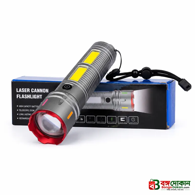 Laser Cannon X03 Metal Tactical Flashlight – High-Power Long-Lasting LED Torch with Built-In Power Bank & Durable Metal Body (8.5 Inch, 445g) - বাংলাদেশে সেরা দাম ও স্পেসিফিকেশন - গ্যালারি