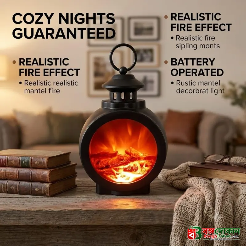 LED Flame Effect Lantern Lamp | Realistic Fireplace Illusion | Battery & USB Powered | Home, Bedroom, Office Décor | Warm Ambient Night Light - বাংলাদেশে সেরা দাম ও স্পেসিফিকেশন - গ্যালারি