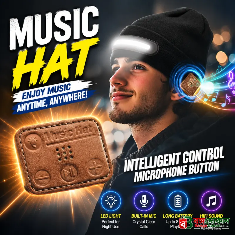M1-BTD3 Rechargeable LED Light Beanie Hat – 1200lm Super Bright Headlamp Cap with Bluetooth 5.4 Wireless Music Headset & 3 Lighting Modes - বাংলাদেশে সেরা দাম ও উইন্টার কালেকশন - বাংলাদেশে সেরা অফার ও দাম