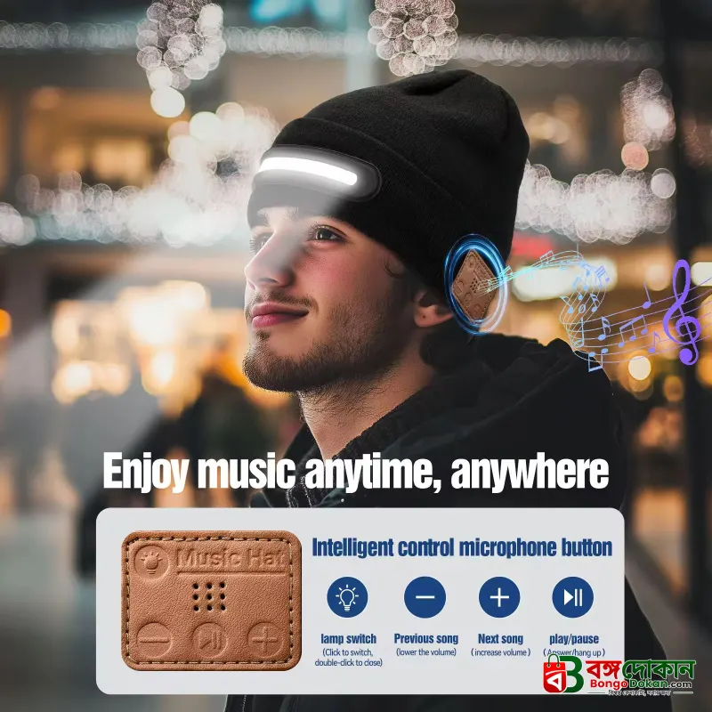 M1-BTD3 Rechargeable LED Light Beanie Hat – 1200lm Super Bright Headlamp Cap with Bluetooth 5.4 Wireless Music Headset & 3 Lighting Modes - বাংলাদেশে সেরা দাম ও উইন্টার কালেকশন - গ্যালারি
