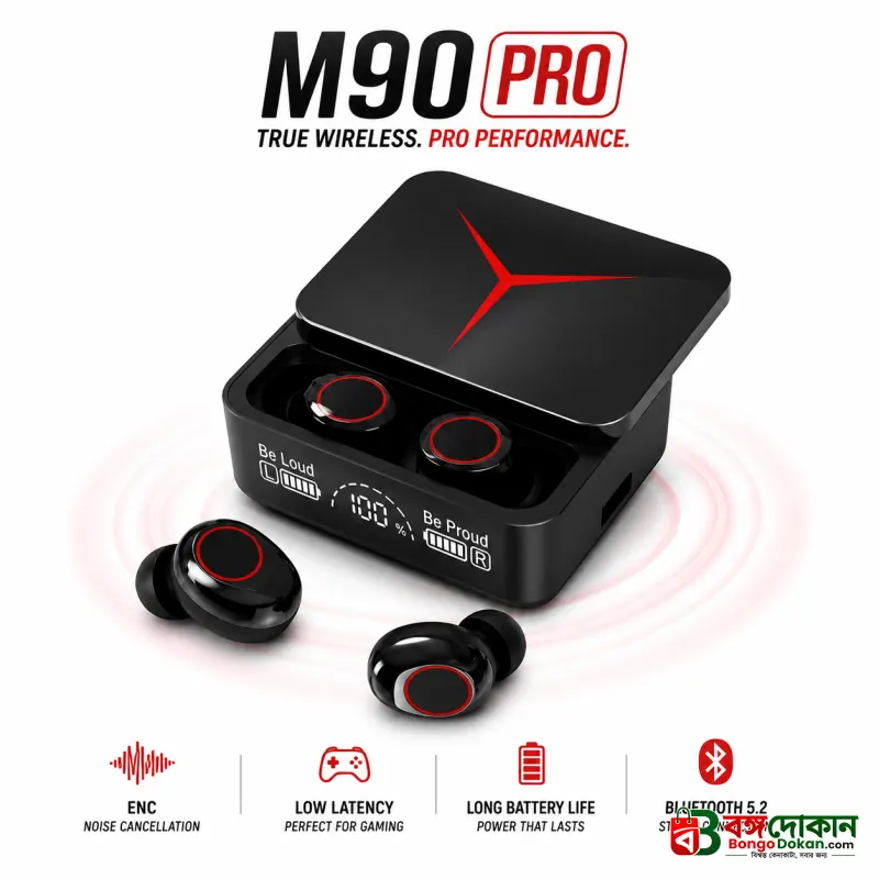 M90 Pro TWS True Wireless Earbuds – Bluetooth 5.3 Earphones with HiFi Stereo Bass, ENC Noise Cancellation & 1200mAh Power Bank Charging Case - বাংলাদেশে সেরা দাম ও স্পেসিফিকেশন - বাংলাদেশে সেরা অফার ও দাম