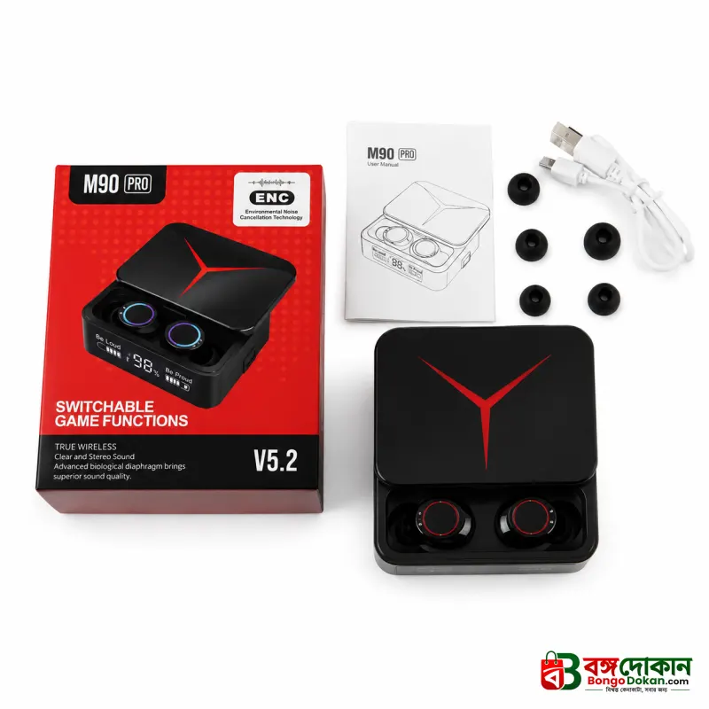 M90 Pro TWS True Wireless Earbuds – Bluetooth 5.3 Earphones with HiFi Stereo Bass, ENC Noise Cancellation & 1200mAh Power Bank Charging Case - বাংলাদেশে সেরা দাম ও স্পেসিফিকেশন - গ্যালারি