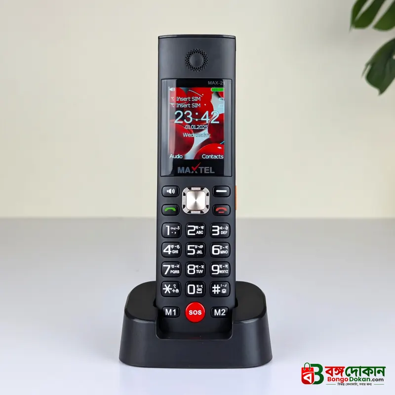 MAXTEL MAX21 Ultra Cordless Desk Phone – Dual SIM Feature Phone with 3000mAh Battery, Dock Charger, Type-C, SOS Emergency Button, Auto Call Recording & Wireless FM - বাংলাদেশে সেরা দাম ও স্পেসিফিকেশন - গ্যালারি