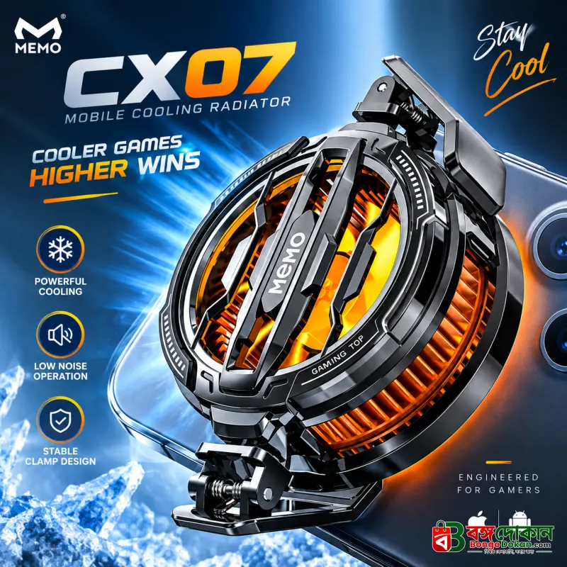 MEMO CX07 RGB Magnetic Mobile Cooling Radiator – 15W High-Power Semiconductor Phone Cooler, Fast Temperature Drop to 25°C, Vibrant RGB Lighting & Type-C Interface - বাংলাদেশে সেরা দাম ও স্পেসিফিকেশন - বাংলাদেশে সেরা অফার ও দাম