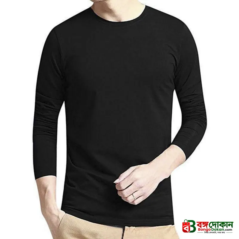 Men's Full Sleeve Solid T-Shirt- Black - বাংলাদেশে সেরা দাম ও নতুন কালেকশন - গ্যালারি