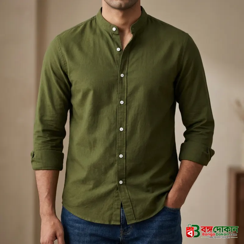 Men's Solid Colour Ban color Shirt  (olive) - বাংলাদেশে সেরা দাম ও নতুন কালেকশন - বাংলাদেশে সেরা অফার ও দাম