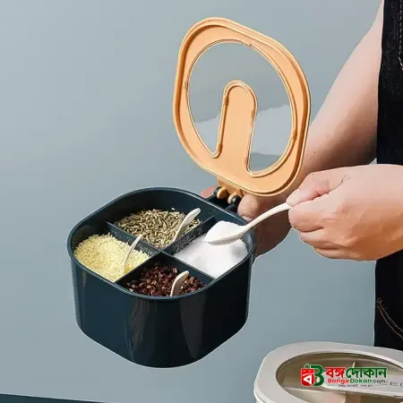 Multi-Function 4-Grid Spice Box & Seasoning Container – Clear Dust-Proof Kitchen Condiment Organizer with Spoons for Salt, Sugar, Pepper & Herbs - বাংলাদেশে সেরা দাম ও লাইফস্টাইল কালেকশন - বাংলাদেশে সেরা অফার ও দাম