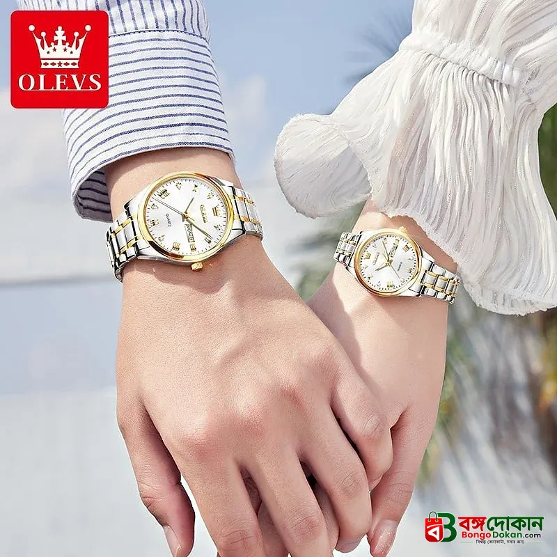 Olevs 5563 Couple Watch tow tone chain (black dial) - বাংলাদেশে সেরা দাম ও নতুন কালেকশন - গ্যালারি