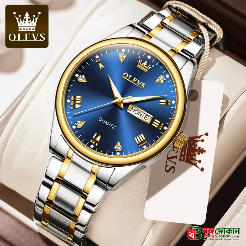 Olevs 5563 Luxury Fashion Round Women’s Watch – Silver & Blue - বাংলাদেশে সেরা দাম ও আকর্ষণীয় কালেকশন - বাংলাদেশে সেরা অফার ও দাম