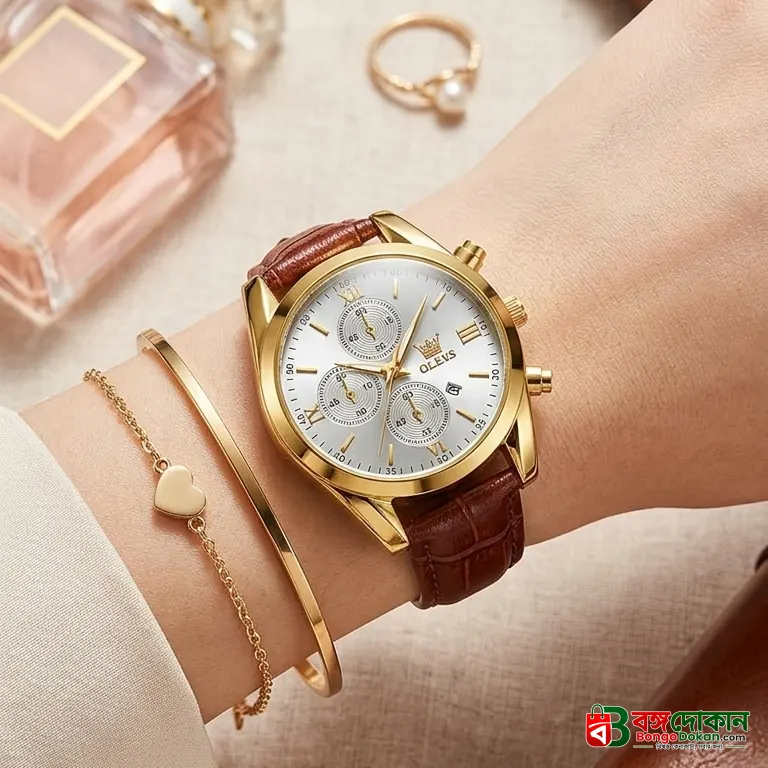 OLEVS Casual Ladies Automatic Mechanical Watch – Auto Wind Movement, Stainless Steel Round Case, Genuine Leather Strap, Chronograph, Date & Week Display, Hardlex Crystal Dial - বাংলাদেশে সেরা দাম ও আকর্ষণীয় কালেকশন - গ্যালারি