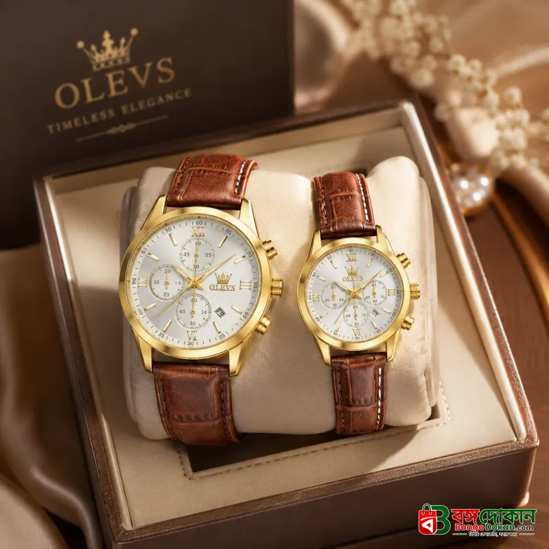 OLEVS Premium Luxury Leather Strap Couple Watch - বাংলাদেশে সেরা দাম ও নতুন কালেকশন - বাংলাদেশে সেরা অফার ও দাম