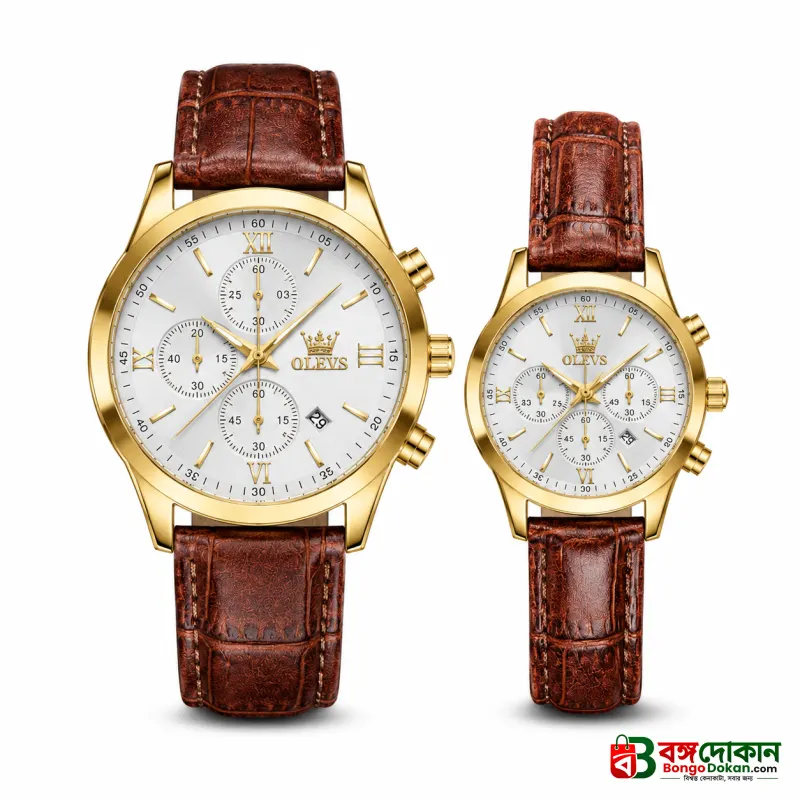 OLEVS Premium Luxury Leather Strap Couple Watch - বাংলাদেশে সেরা দাম ও নতুন কালেকশন - গ্যালারি