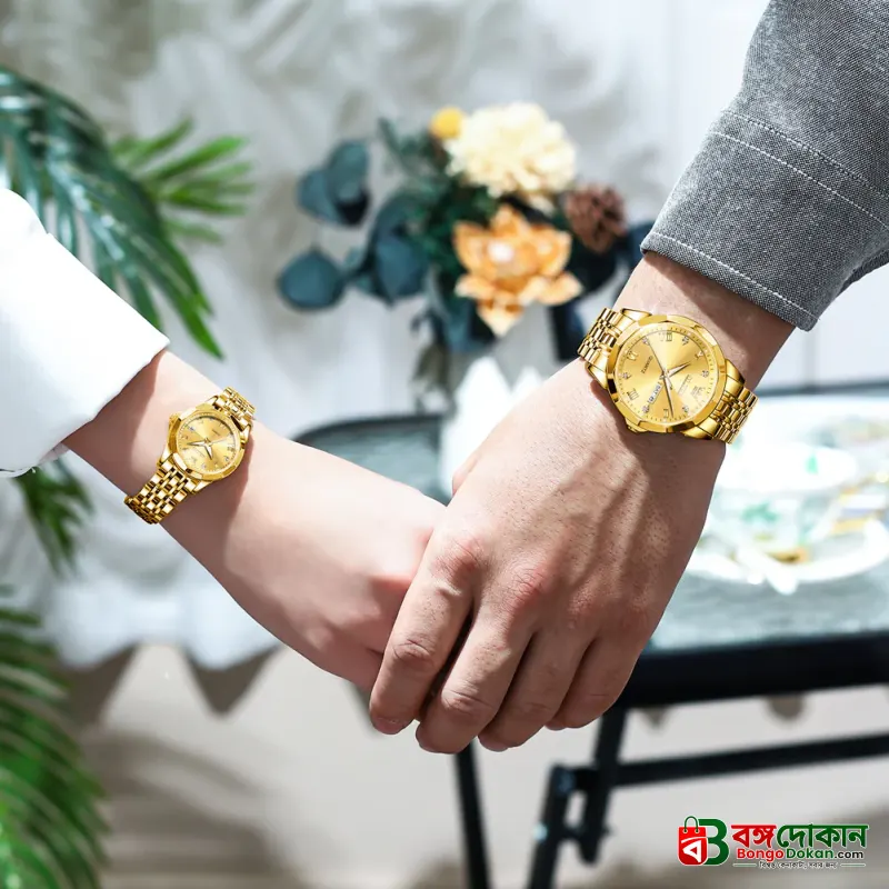 Olevs  Stainless Steel fashionable  Couple watches Full Golden - বাংলাদেশে সেরা দাম ও নতুন কালেকশন - গ্যালারি