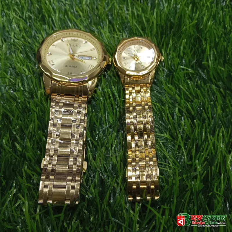 Olevs  Stainless Steel fashionable  Couple watches Full Golden - বাংলাদেশে সেরা দাম ও নতুন কালেকশন - গ্যালারি