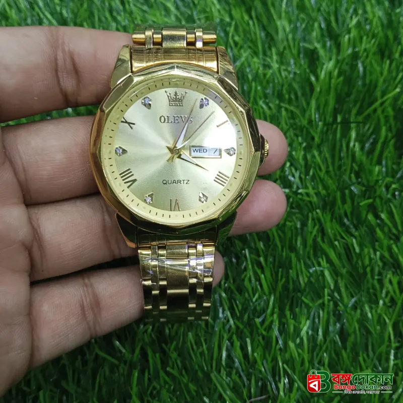 Olevs  Stainless Steel fashionable  Couple watches Full Golden - বাংলাদেশে সেরা দাম ও নতুন কালেকশন - গ্যালারি