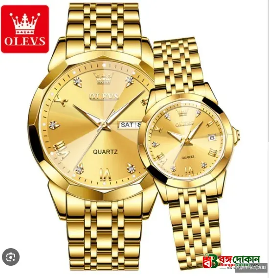 Olevs  Stainless Steel fashionable  Couple watches Full Golden - বাংলাদেশে সেরা দাম ও নতুন কালেকশন - গ্যালারি