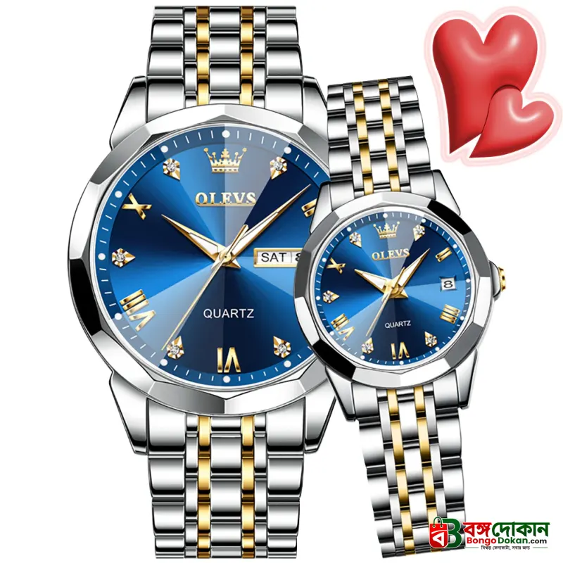 Olevs  Stainless Steel fashionable  Couple watches (Navy Blue) - বাংলাদেশে সেরা দাম ও নতুন কালেকশন - গ্যালারি