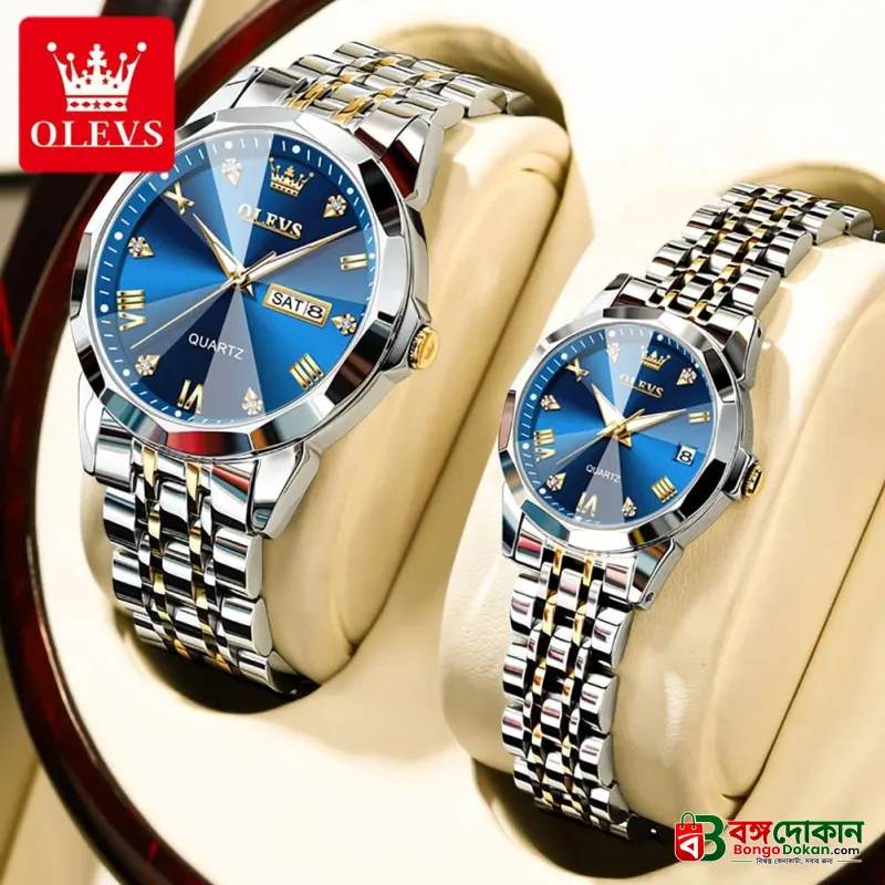Olevs  Stainless Steel fashionable  Couple watches (Navy Blue) - বাংলাদেশে সেরা দাম ও নতুন কালেকশন - গ্যালারি