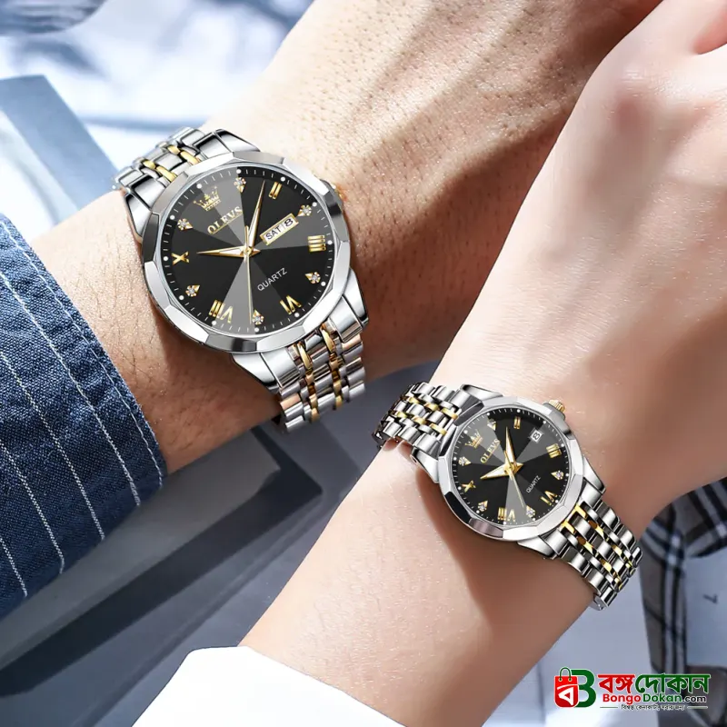 Olevs  Stainless Steel fashionable  Couple watches Silver black - বাংলাদেশে সেরা দাম ও নতুন কালেকশন - গ্যালারি