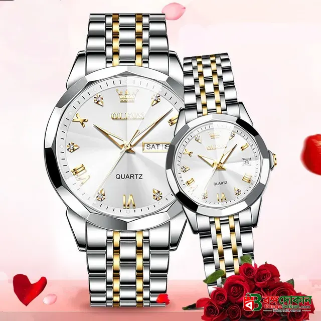 Olevs  Stainless Steel fashionable  Couple watches Silver - বাংলাদেশে সেরা দাম ও নতুন কালেকশন - গ্যালারি