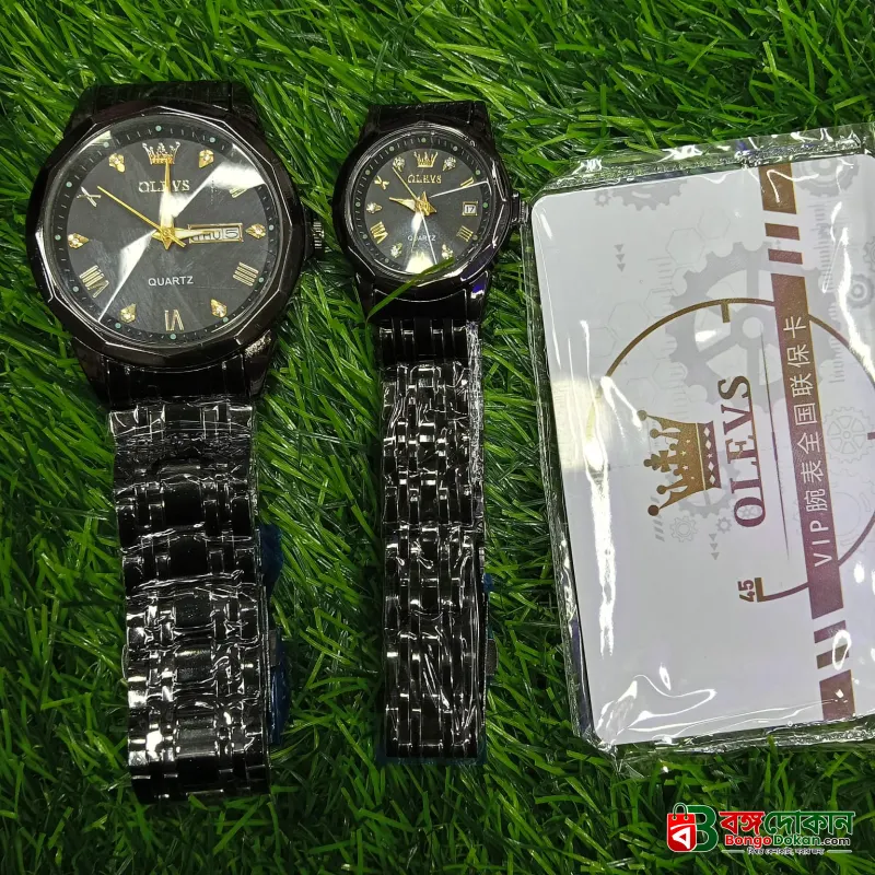 Olevs  Stainless Steel fashionable  Couple watches Full Black - বাংলাদেশে সেরা দাম ও নতুন কালেকশন - গ্যালারি