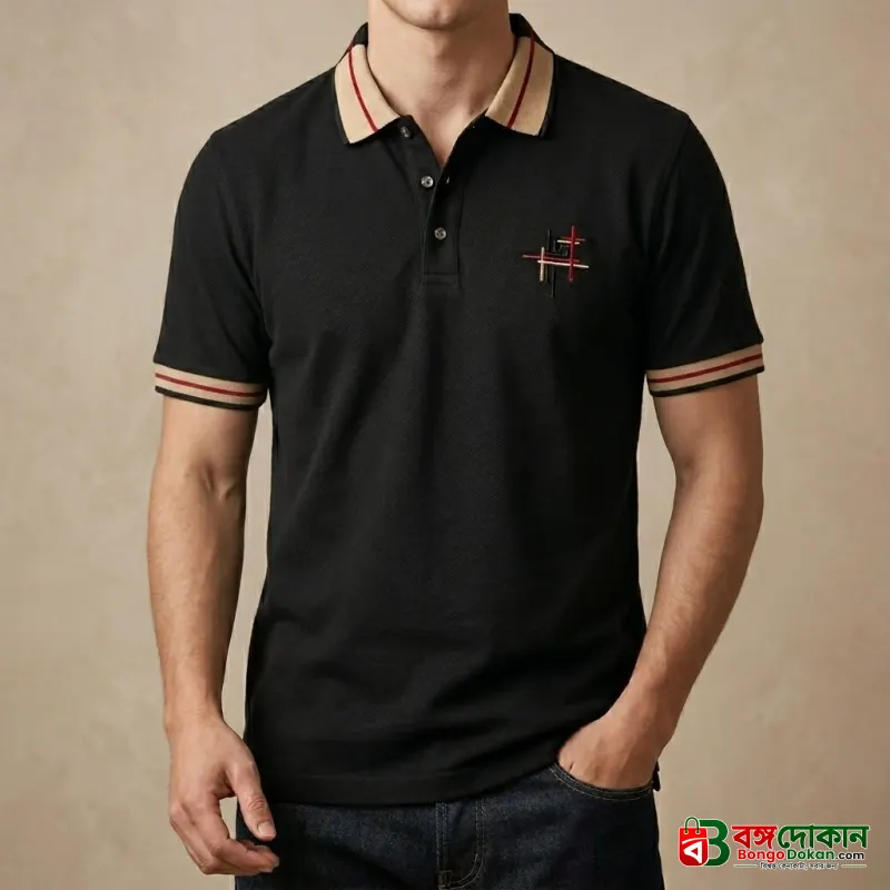 Premium Black Polo Shirt with Contrast Stripes - বাংলাদেশে সেরা দাম ও নতুন কালেকশন - বাংলাদেশে সেরা অফার ও দাম
