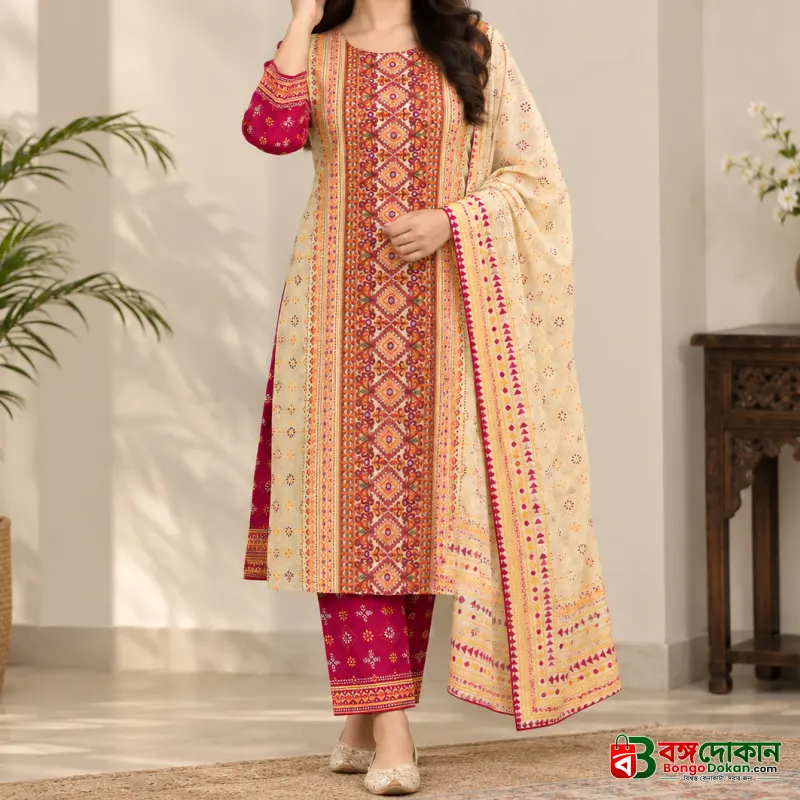 Premium Cotton Block and Digital Print Three-Piece Set - বাংলাদেশে সেরা দাম ও আকর্ষণীয় কালেকশন - বাংলাদেশে সেরা অফার ও দাম