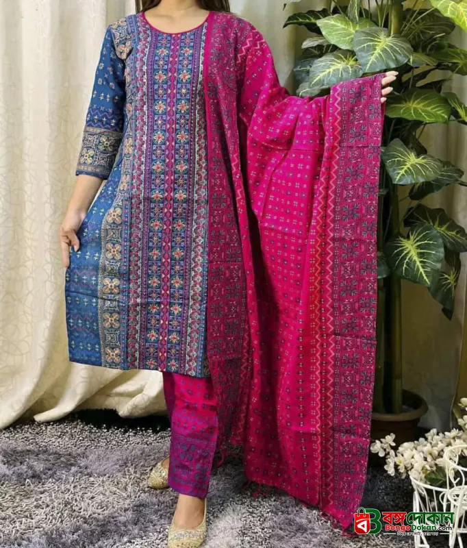 Premium Cotton Block and Digital Print Three-Piece Set - বাংলাদেশে সেরা দাম ও আকর্ষণীয় কালেকশন - বাংলাদেশে সেরা অফার ও দাম
