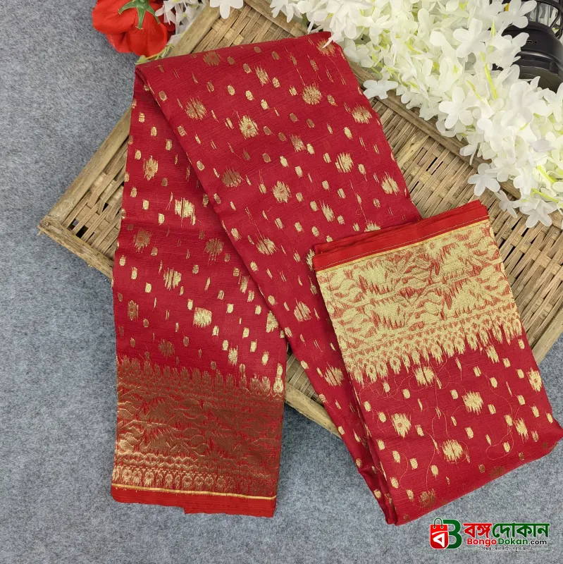 Premium Half Silk Jamdani Saree Combo Set - Red - বাংলাদেশে সেরা দাম ও আকর্ষণীয় কালেকশন - গ্যালারি