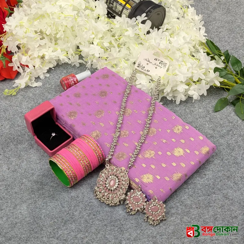 Premium Half Silk Jamdani Saree Combo Set - Light Purple - বাংলাদেশে সেরা দাম ও আকর্ষণীয় কালেকশন - গ্যালারি