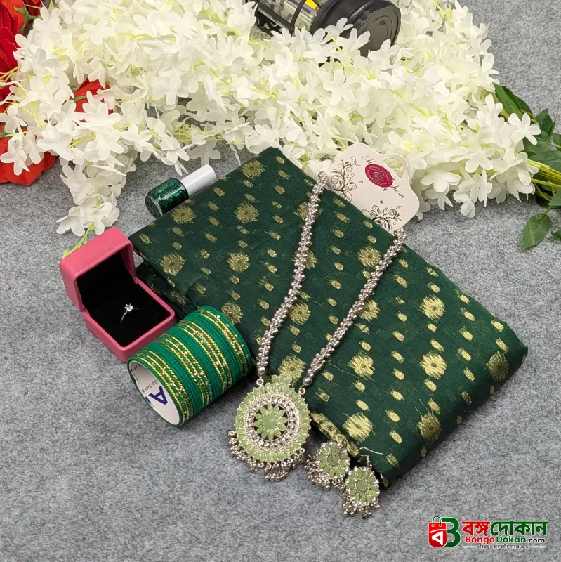 Premium Half Silk Jamdani Saree Combo Set - Green - বাংলাদেশে সেরা দাম ও আকর্ষণীয় কালেকশন - গ্যালারি