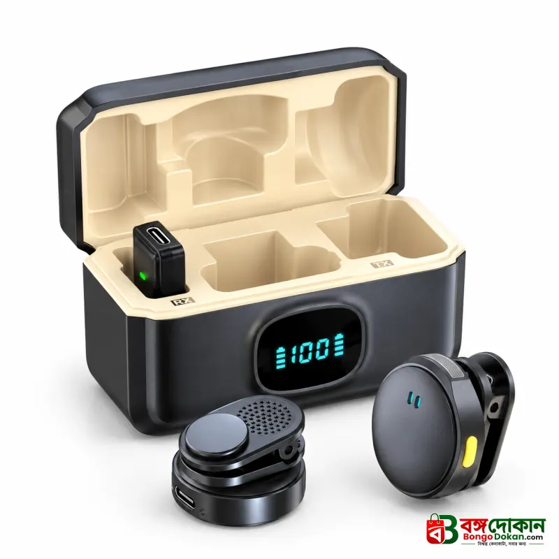 Premium Magnetic Dual Wireless Lavalier Microphone – Smart Charging Case with Digital Display, ENC Noise Cancellation & Plug-and-Play Mic for Vlogging, Interviews & Streaming - বাংলাদেশে সেরা দাম ও স্পেসিফিকেশন - গ্যালারি
