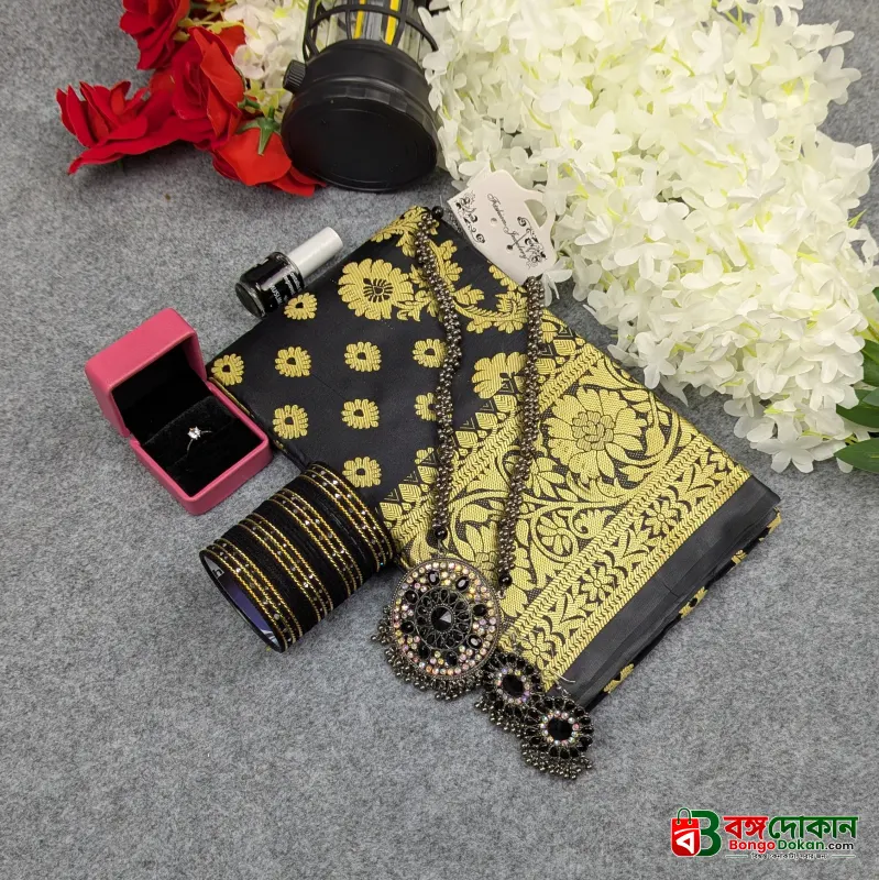 Premium Silk Katan Saree Combo Set - Black - বাংলাদেশে সেরা দাম ও আকর্ষণীয় কালেকশন - গ্যালারি