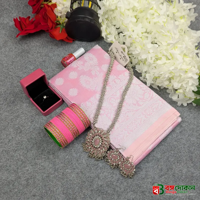 Premium Silk Katan Saree Combo Set - Light Pink - বাংলাদেশে সেরা দাম ও আকর্ষণীয় কালেকশন - গ্যালারি