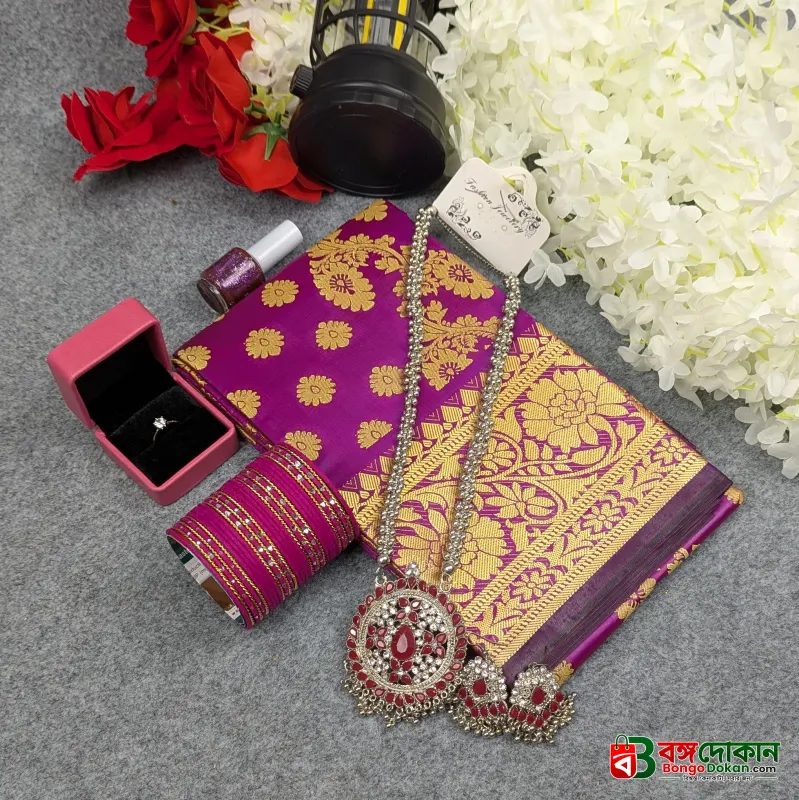 Premium Silk Katan Saree Combo Set - Purple - বাংলাদেশে সেরা দাম ও আকর্ষণীয় কালেকশন - গ্যালারি