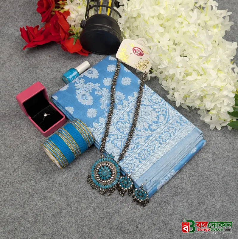 Premium Silk Katan Saree Combo Set - Sky Blue - বাংলাদেশে সেরা দাম ও আকর্ষণীয় কালেকশন - গ্যালারি