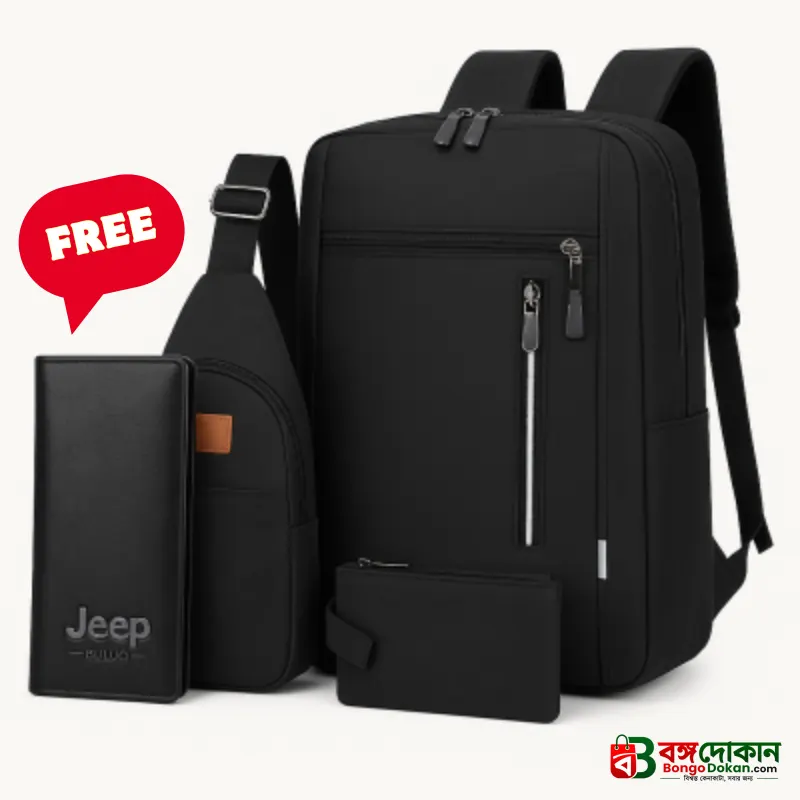 Premium Travel Bag Set 3.1 (3-in-1 Combo) – Multifunctional Large Backpack, Sling Bag & Pouch with FREE Jeep Wallet, Durable Design for Office, Travel, College & Casual Use - বাংলাদেশে সেরা দাম ও প্রিমিয়াম কোয়ালিটি - গ্যালারি