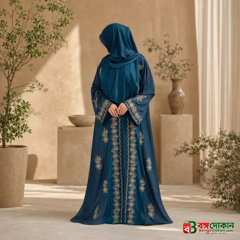 Premium Zafran Felix Luxury Abaya with Embroidery & Stone Work | Matching Hijab & Adjustable Inner | Modest Fashion Teal Blue - বাংলাদেশে সেরা দাম ও আকর্ষণীয় কালেকশন - গ্যালারি