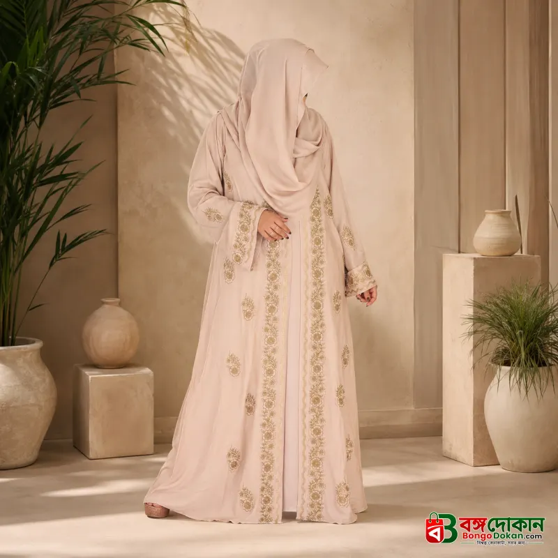 Premium Zafran Felix Luxury Abaya with Embroidery & Stone Work | Matching Hijab & Adjustable Inner | Modest Fashion Light Peach - বাংলাদেশে সেরা দাম ও আকর্ষণীয় কালেকশন - গ্যালারি