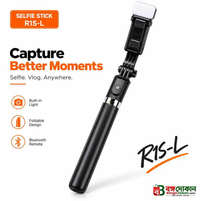 R1S-L 3-In-1 Bluetooth Selfie Stick & Tripod Stand – Extendable Monopod with Rechargeable Fill Light & 10M Wireless Remote for Smartphones & Vlogging - বাংলাদেশে সেরা দাম ও স্পেসিফিকেশন - বাংলাদেশে সেরা অফার ও দাম