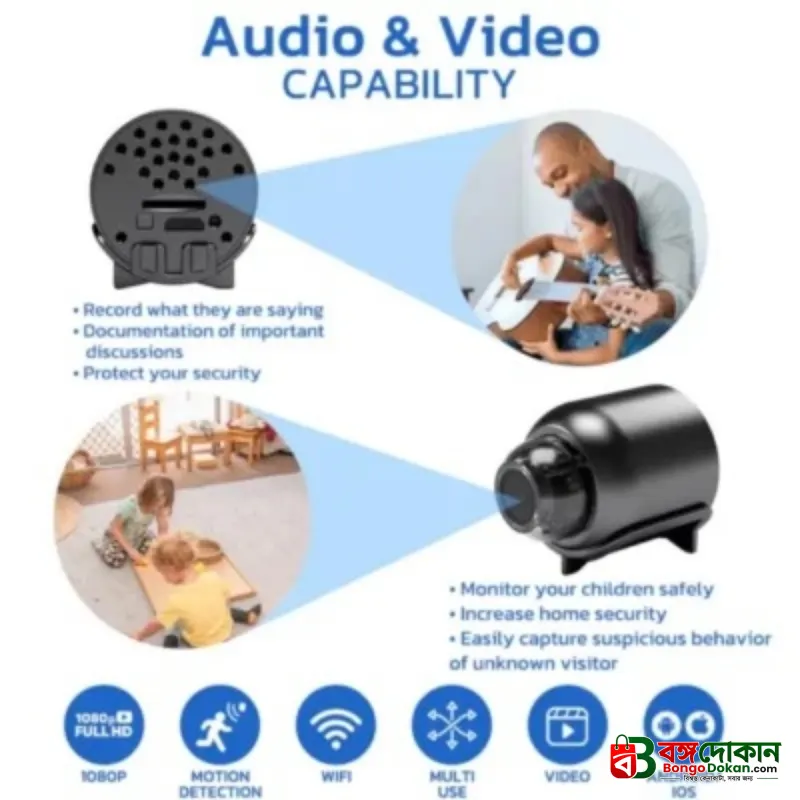 Rechargeable GFOUK™ Minieye Nanny Cam Full HD – Mini Hidden Spy Camera with 1080P Wireless WiFi, Mobile App Control & 128GB SD Card Support - বাংলাদেশে সেরা দাম ও স্পেসিফিকেশন - বাংলাদেশে সেরা অফার ও দাম