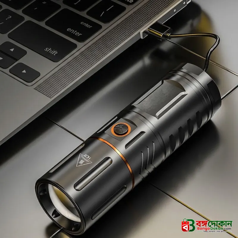 Rechargeable LED Flashlight with Telescopic Zoom & Power Bank Function – 4500mAh Metal Body Waterproof Tactical Torch with Type-C Charging - বাংলাদেশে সেরা দাম ও স্পেসিফিকেশন - গ্যালারি