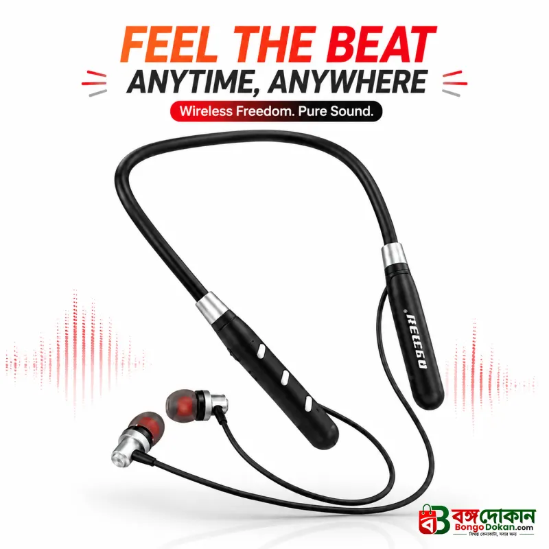 RECRSI RE-NY032 Wireless Sports Hanging Neck Earphone – Stereo Bluetooth Headset with Ergonomic Neckband Design & High-Quality Sound - বাংলাদেশে সেরা দাম ও স্পেসিফিকেশন - বাংলাদেশে সেরা অফার ও দাম